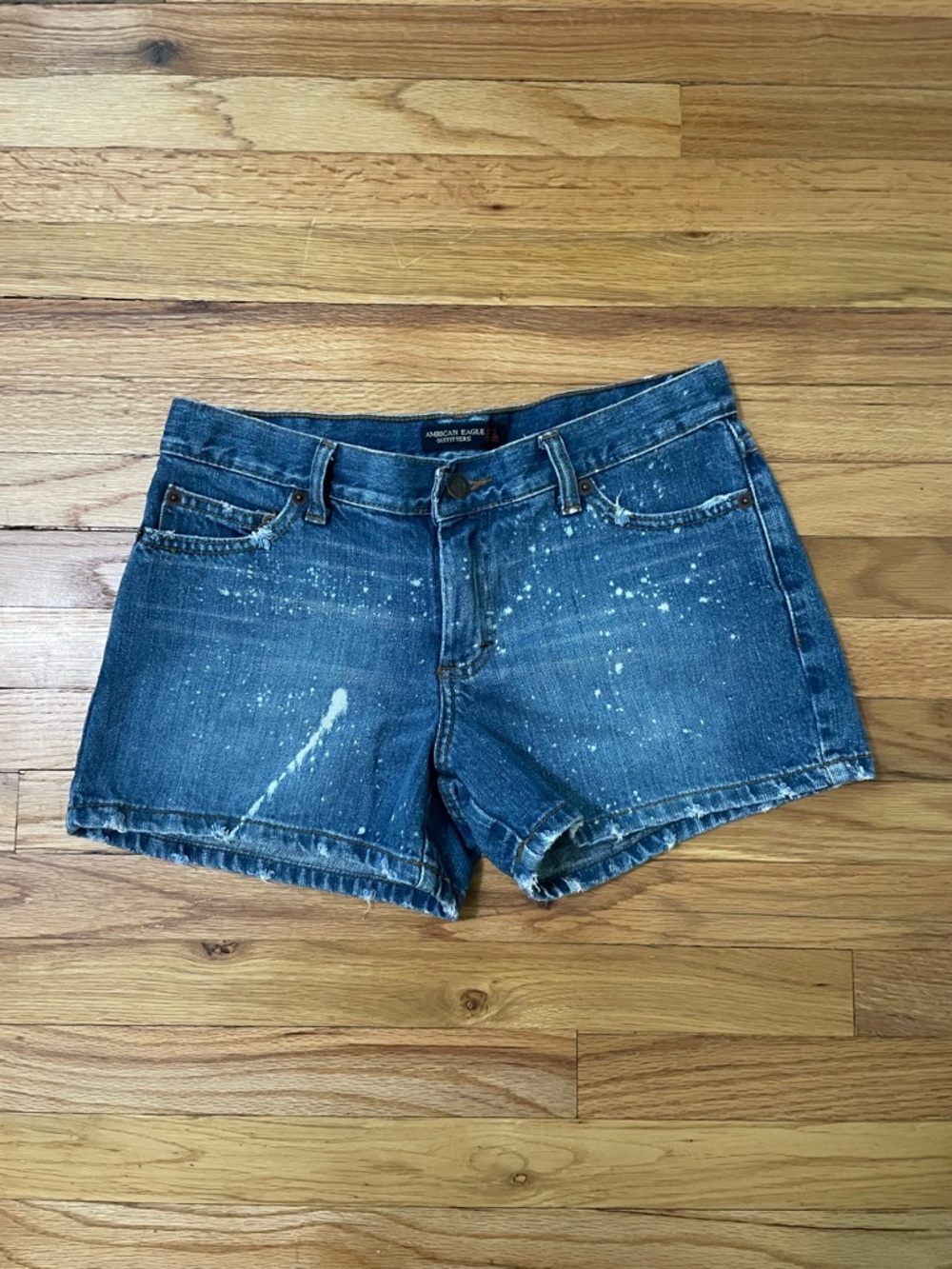 American Eagle Blue Distressed Denim Bleach-Splatter Women's Shorts